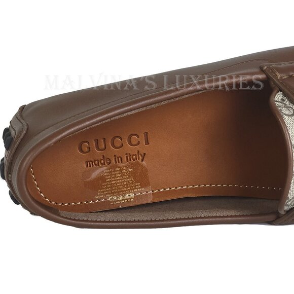 GUCCI SHOES G LOGO SUPREME BROWN LEATHER LOAFERS MOCCASINS - Picture 12 of 15